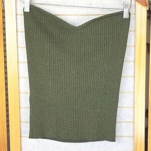 Mango Knit Tube Top Savannah Strapless Sweetheart Neckline Green Size Large NWT